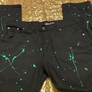 Jeantix Black Pants with Green Splatter